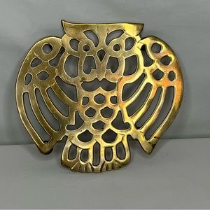 Vintage Footed Brass Owl With Wings Cooking Trivet
